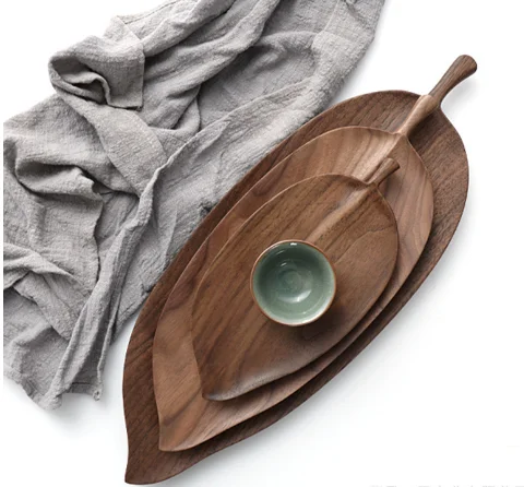 Black walnut leaf plate Japanese-style solid wood tray dry tea tray wooden dessert snack wooden plate