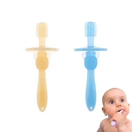 360-Degree Baby Soft Silicone Toothbrush with Suction Base Bendable Teether Training Infant Teethers Safe