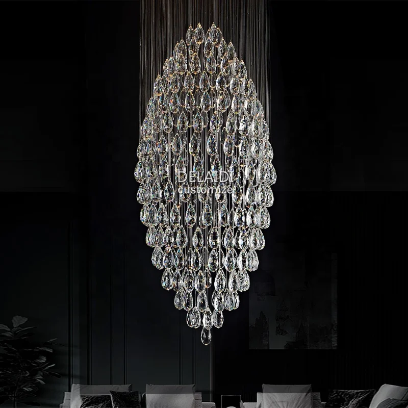 Project custom large water drop crystal cluster chandelier modern luxury hotel lobby wedding duplex living room decorative light
