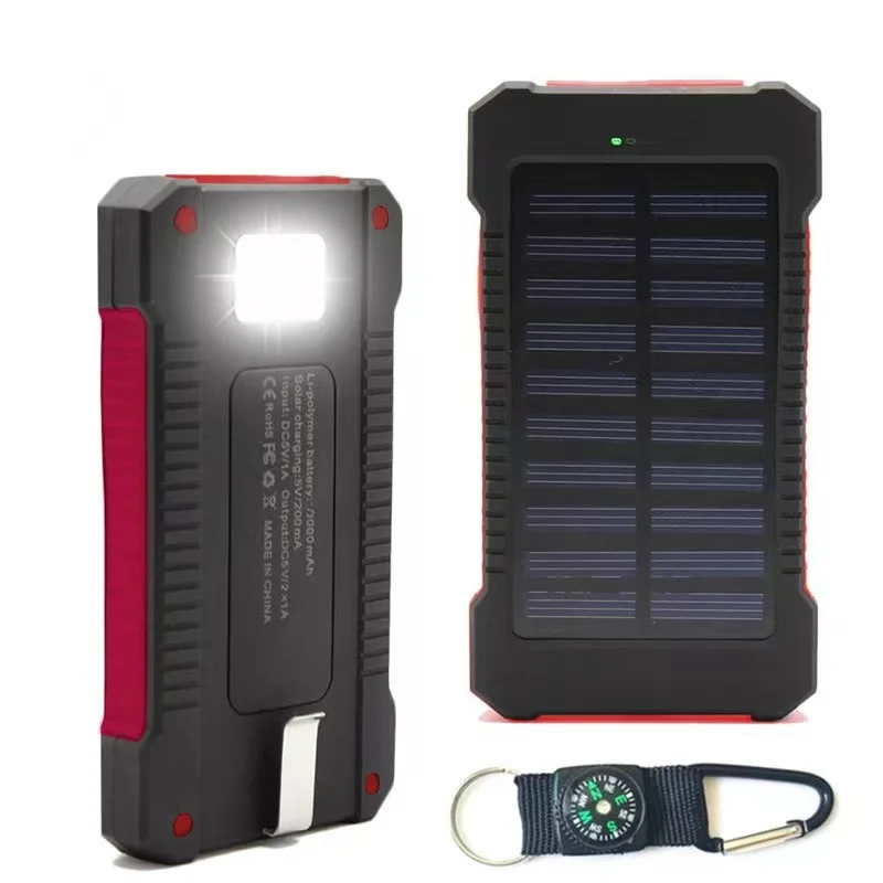 Solar Power Bank Dual Usb Power Bank 20000mah Waterproof Battery Charger External Portable Power Bank Solar Panel With Led Light