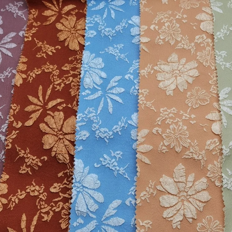 Hot Selling Jacquard Knitted Fabric Custom Embossing Floral Pattern New Design Stylish For Dresses Clothes