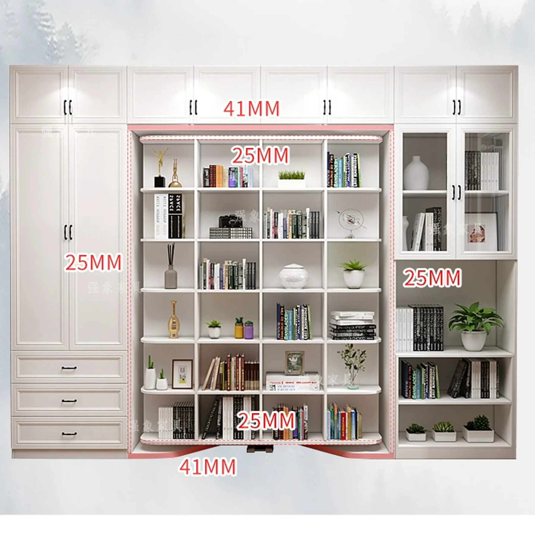Custom Hot Sale Rotating Invisible Folding Bed Combination Multi Functional With Wardrobe Cabinets Desk Bookcase Wall Murphy Bed