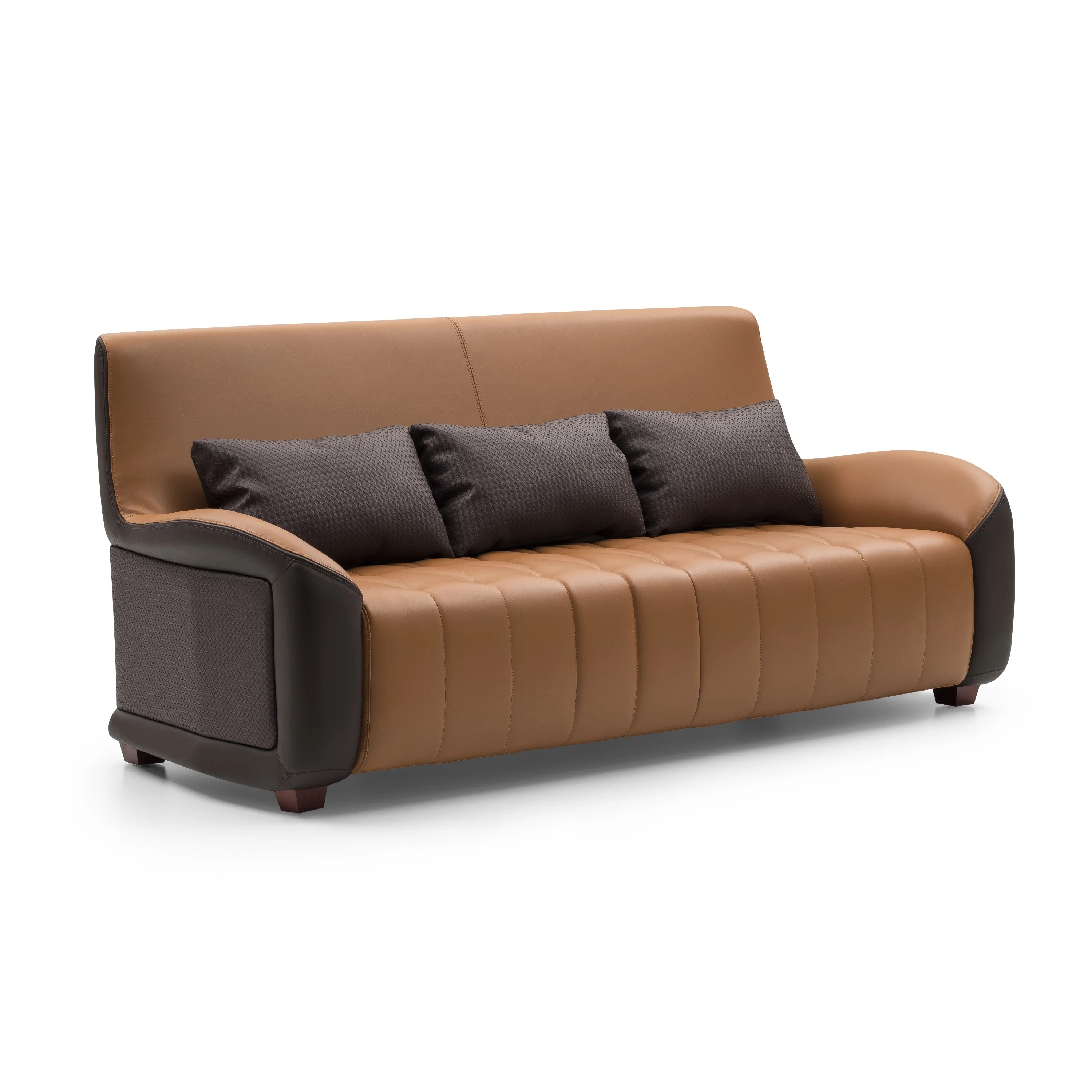 High quality cheap price contemporary brown and tan PU leather 3 seat sofa set furniture office