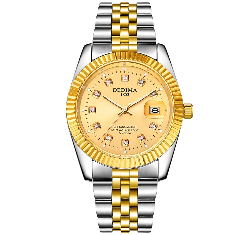 Advanced trendy diamond inlaid luminous decoration calendar couple quartz watch business style