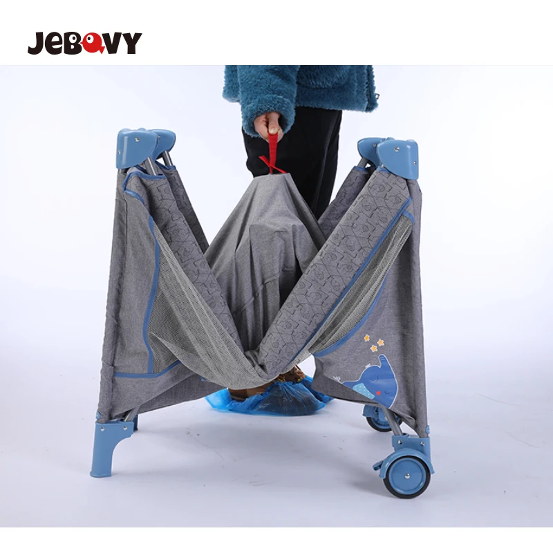 Crib Manufacturer Cartoon Design Lightweight Baby Playard Compact Foldable Travel Cot for Toddler