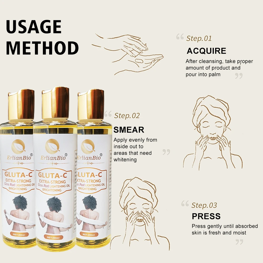 Pure Natural Vitamin E Brightening Massage Oil Hydrating Fast Whitening 200ml Vitamin C Glutathione Body Oil