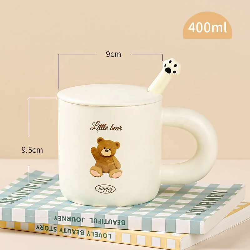 New Arrival Ins Korea Cartoon Croissant Bear Mug Large Capacity Milk Cup Heat Resistant Ceramic Couple