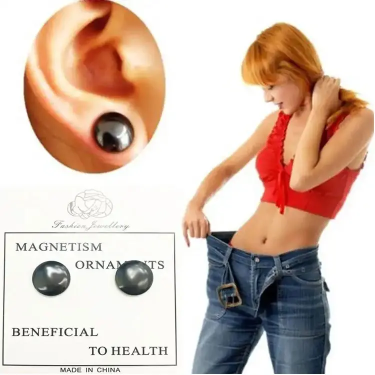 Hot Selling Acupoint Massage Slimming Magnetic Earring Weight Loss Detox Earrings Women Black Hematite Magnetic Clip on Earrings