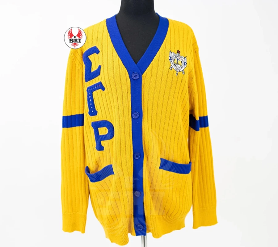 Sigma Gamma Rho Wholesale Custom OEM ODM Acrylic Cotton Knitted Varsity Sorority Greek Cardigan Sweater For Woman