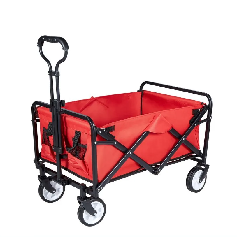 Four Wheel Hand Pull Wheelbarrow Steel Collapsible Utility Cart Folding Shopping Trolley Collapsible Cart