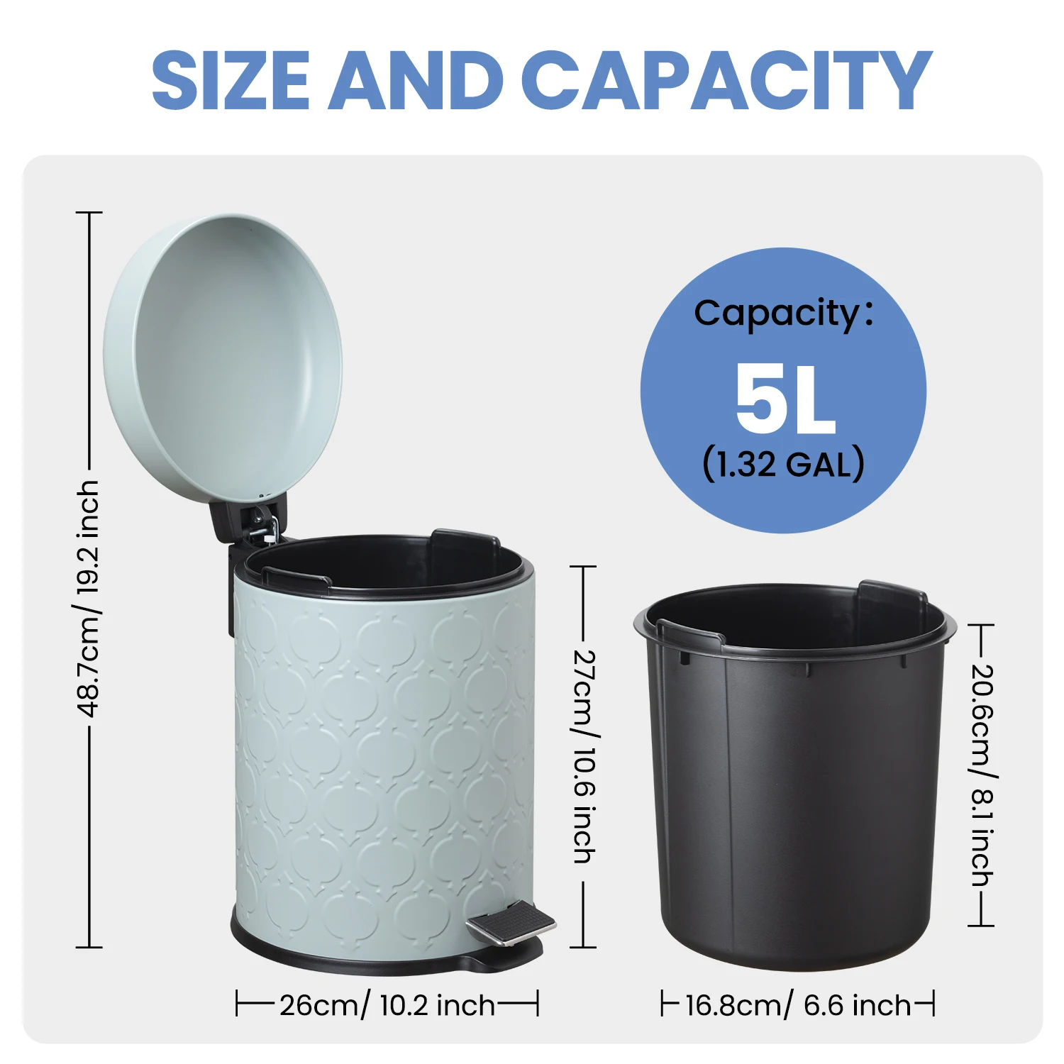Jili Design Factory Selling Waste Bin Iron Material Embossed Trash Can 5L Classic Texture Surface For Home Bathroom Office Use