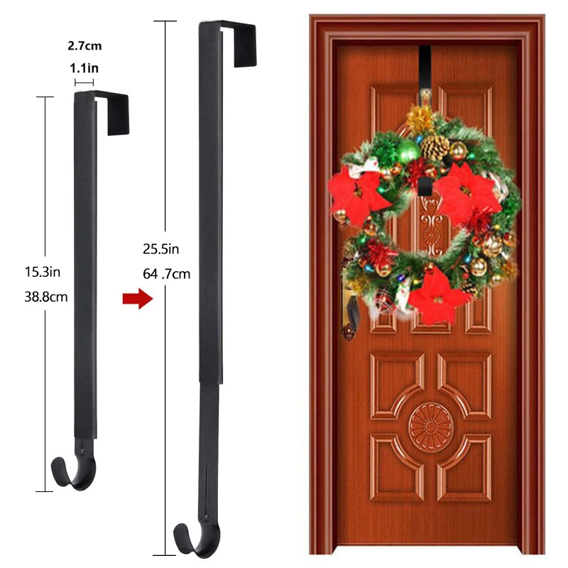 High Quality 15' Extendable Christmas Wreath Hanger Metal Hook Decorative Over the Door for Ornament