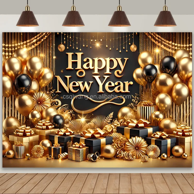Digital Printing Custom Designed New Year Background Banner Indoor Outdoor Polyester Various Holiday Party Advertising Themes