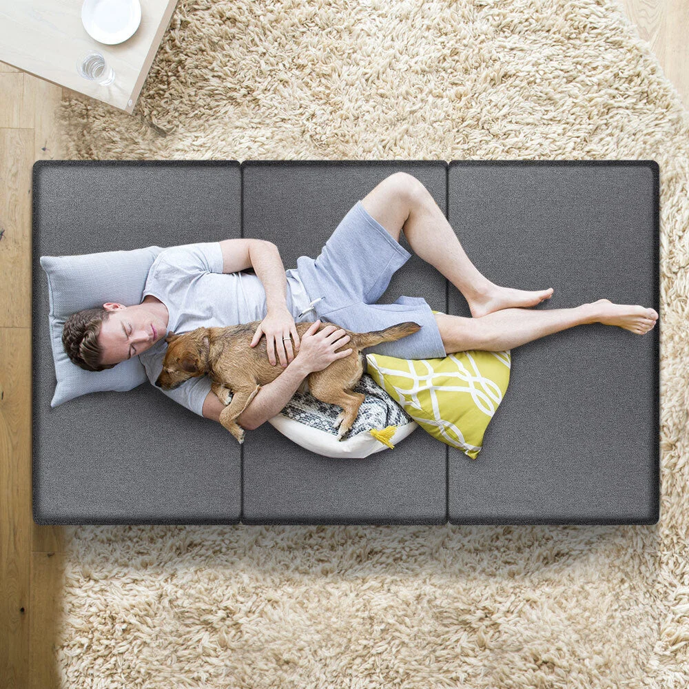 Tri-fold Fabric Sofa Lounge Chair Portable Kid Play Sponge Foam Mattress for Bedroom or Hospital Use