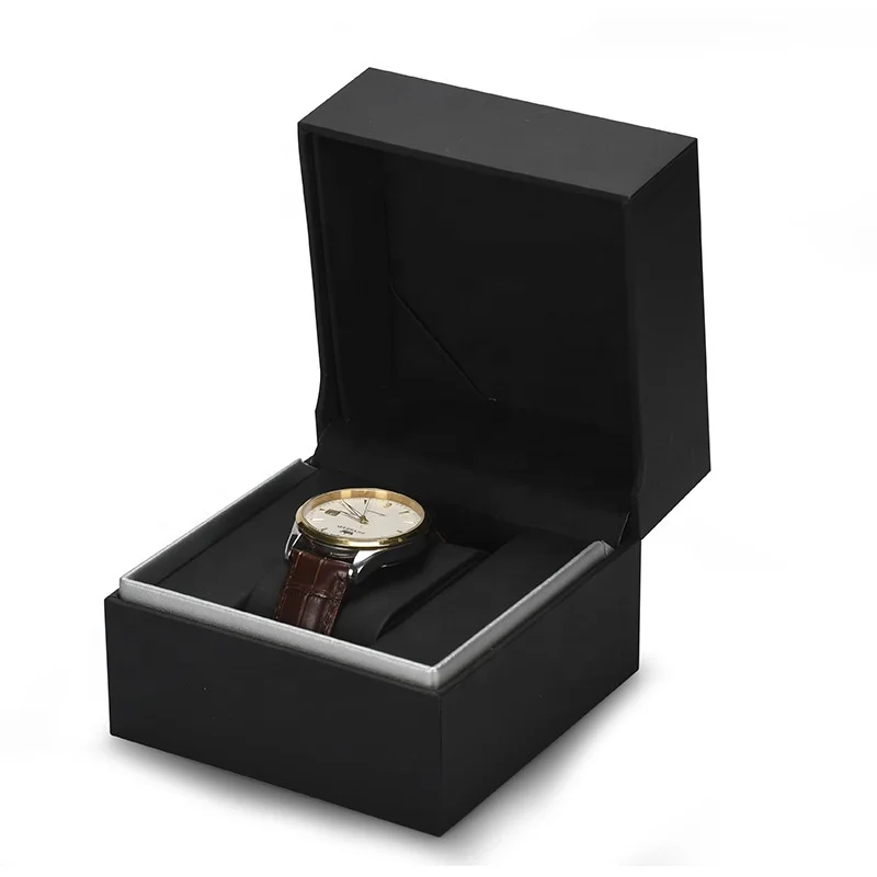 Custom LOGO luxury black white watch box high grade flannelette and cardboard leather single watch box bag for packing