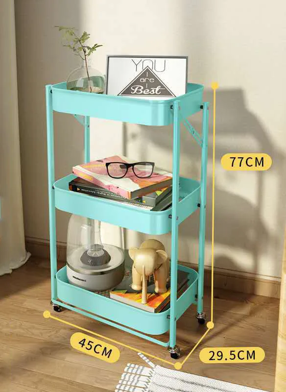 Smart-Furn Kitchen trolley 3 layers free installation of household floor trolley folding storage shelf