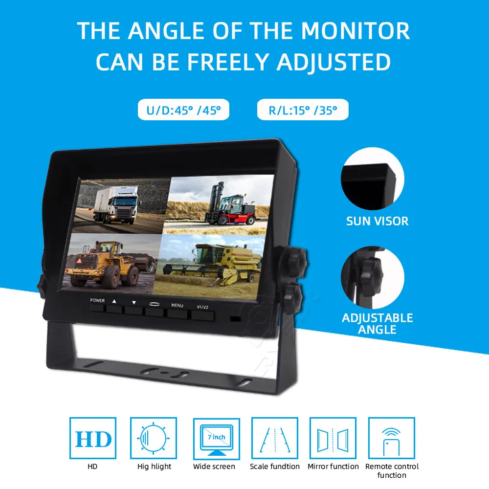 7 Inch TN/IPS Stand-Alone Dashboard LCD Car Monitor with Reverse Truck Screen Sunvisor Placement Rear View Car Video Monitoring