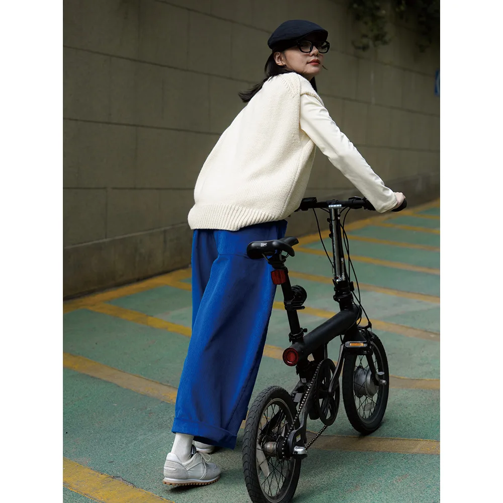 Japanese Style Casual Pants Women New Curved Corduroy Wide Legs Elastic Waistband Loose Slimming Design Drawstring Cotton Autumn