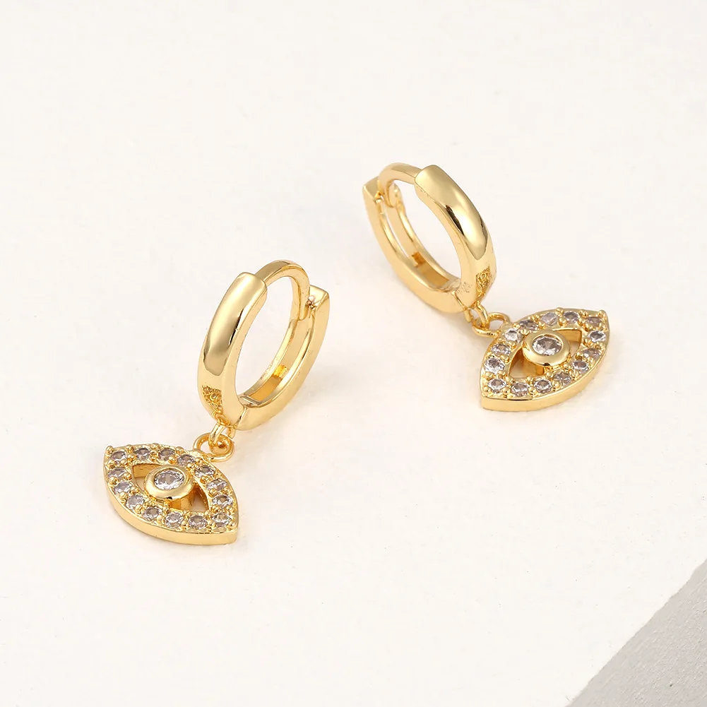 2024 Fashion Gold Plated Paved CZ Cubic Zirconia Turkey Evil Eye Hoop Huggie Earring for Women