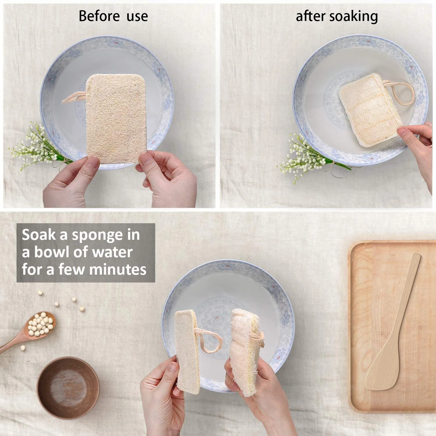 Eco-friendly Loofah Sponge 100% Biodegradable Natural Cellulose Sponge For Kitchen