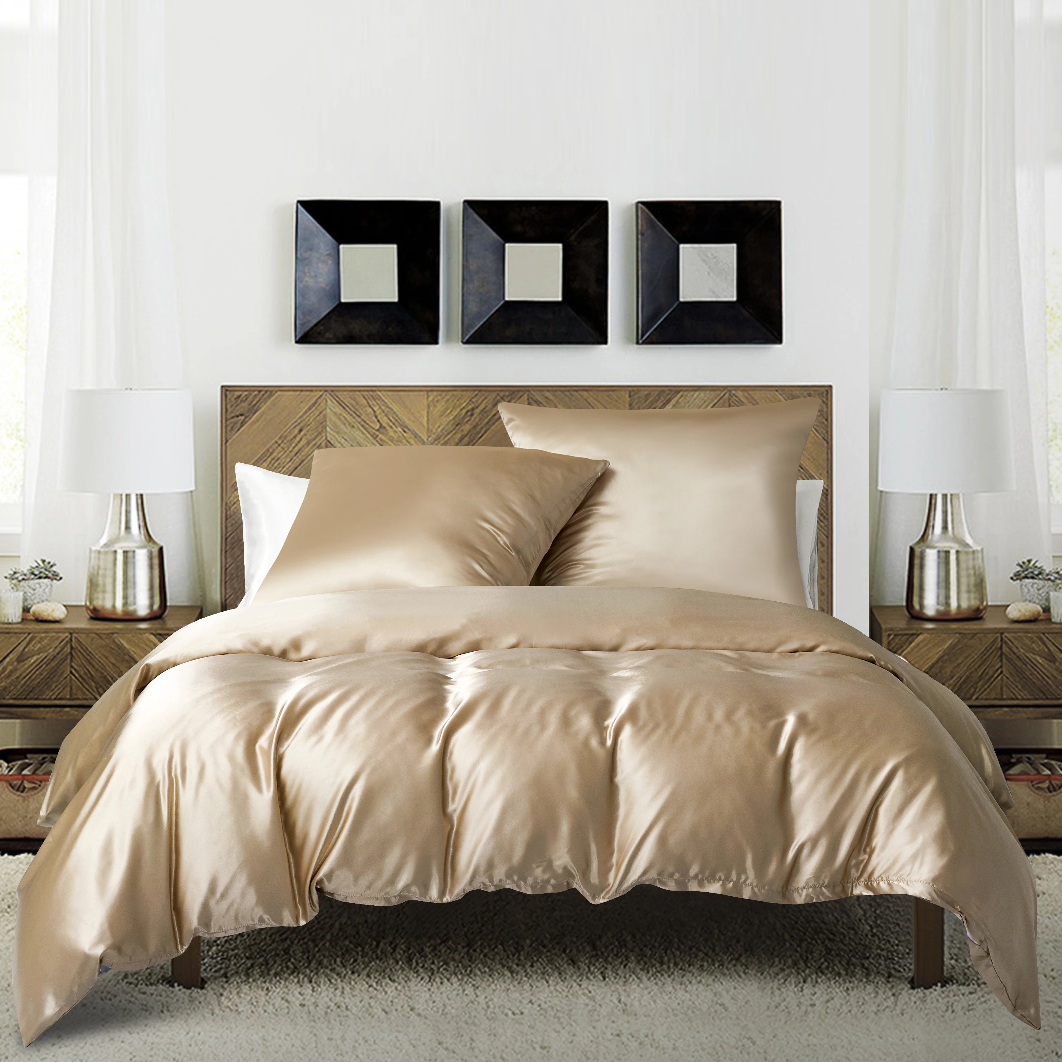 Hot sale silk matte satin solid color double size duvet covers comforters custom satin bed sheet set for summer