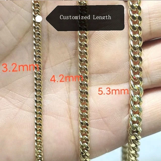 Xinfly 3.1mm 4.2mm 5.3mm hiphop fashion jewelry flat curb Miami Cuban link Chains Solid gold 18k Men Women Necklace