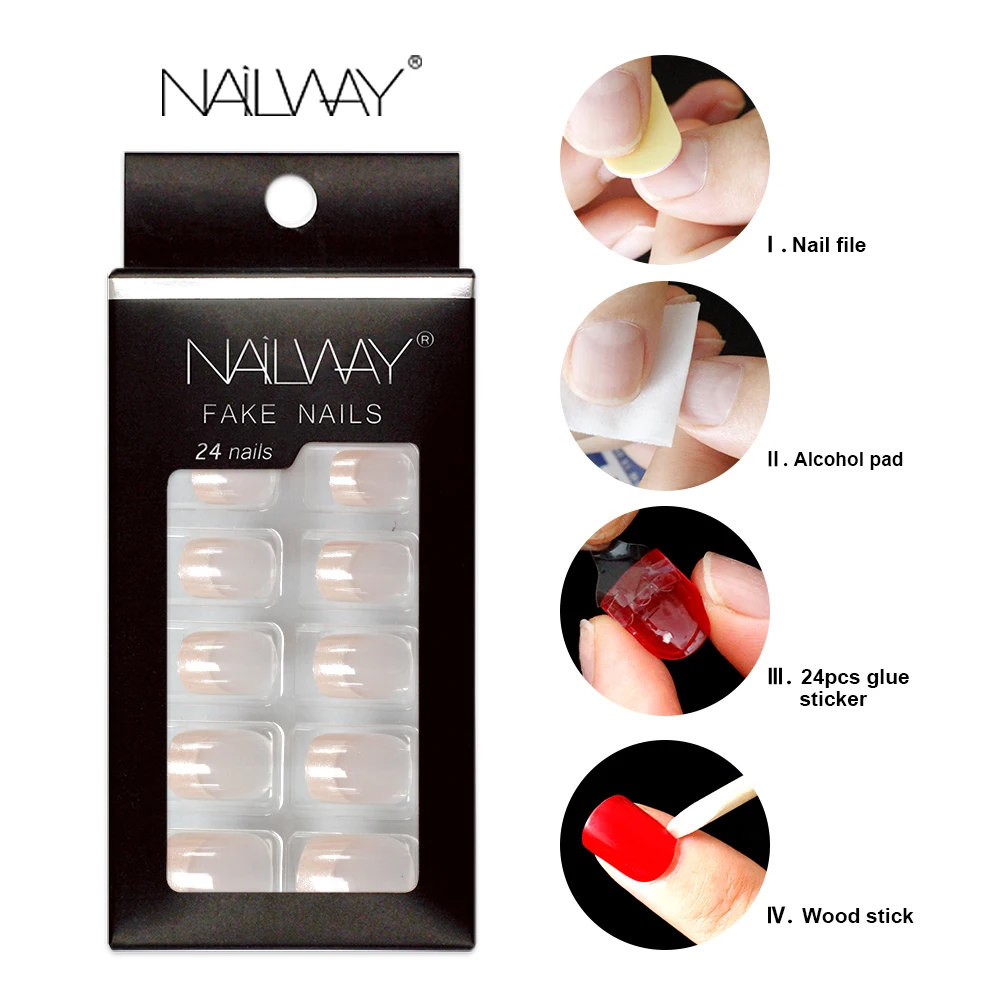 Wholesale Short Pink French False Nail Artificial French Fake Nails Online Faux Ongles Full Cover Press On Nails Vendors