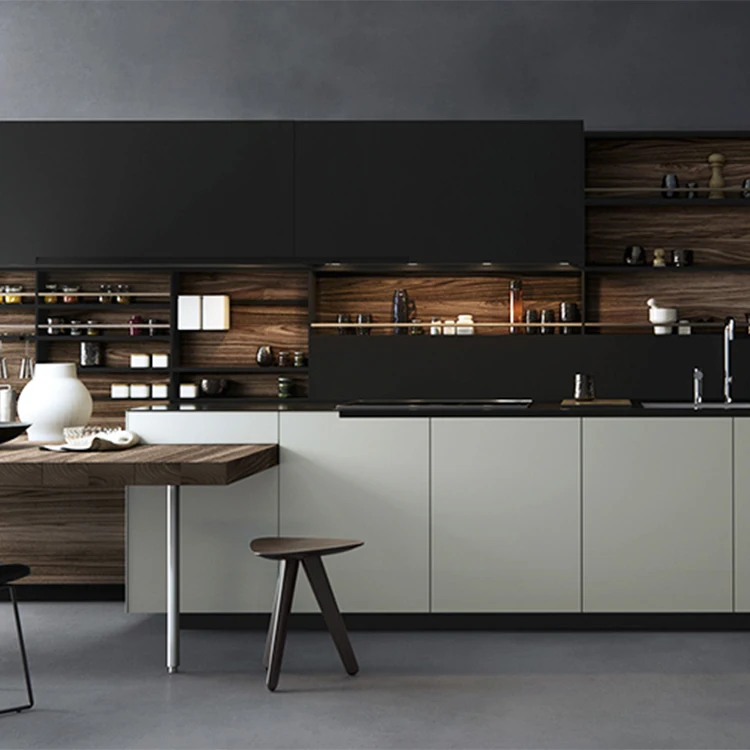 Modern Design Melamine Black Lacquer Finish Bar Kitchen Furniture Kitchen Cabinets