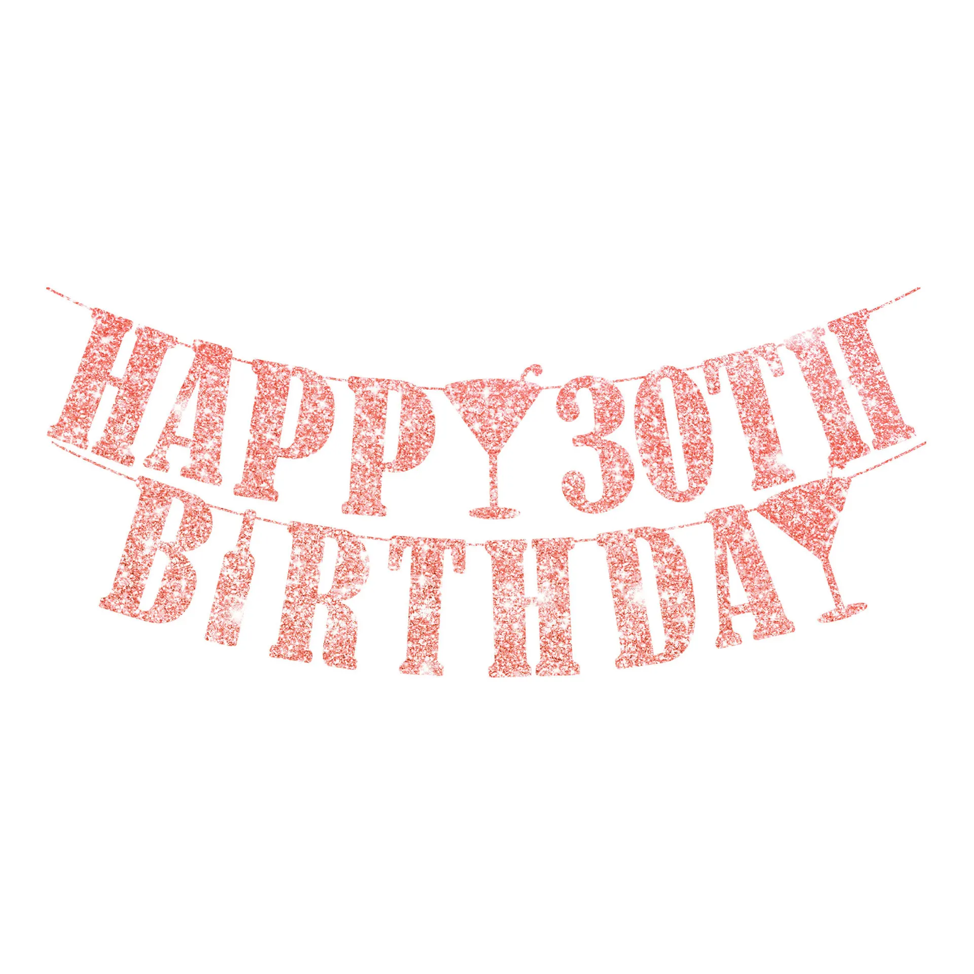 Glitter Rose Gold Happy Birthday Banner Flash Flag Pull the Flag Party Decoration Rose Gold  Happy Birthday Letter Customize