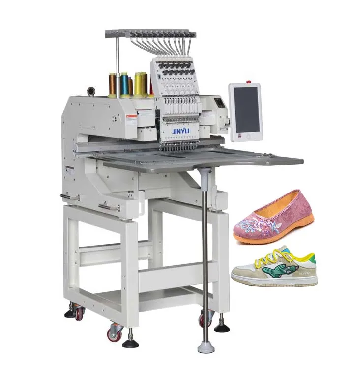 Jinyu  single head 12 needles color-change motor computerized shoe embroidery machine price for hat