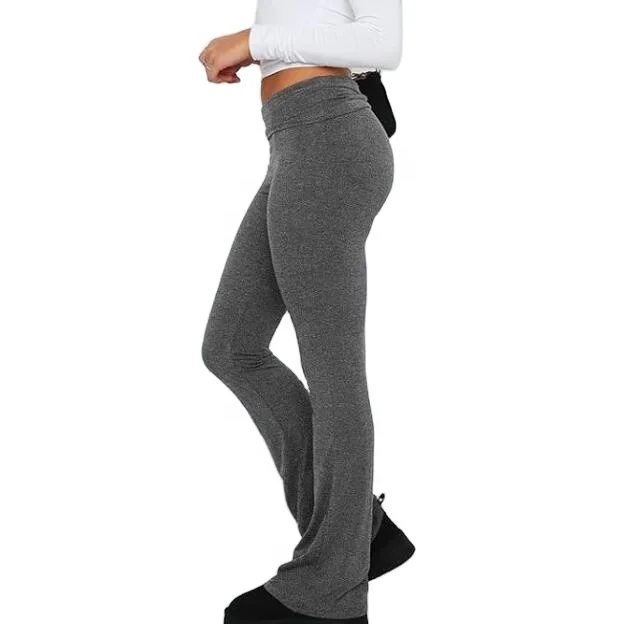 ZN-Fashion design high waist bell bottom yoga pants fold waist women flare leggings