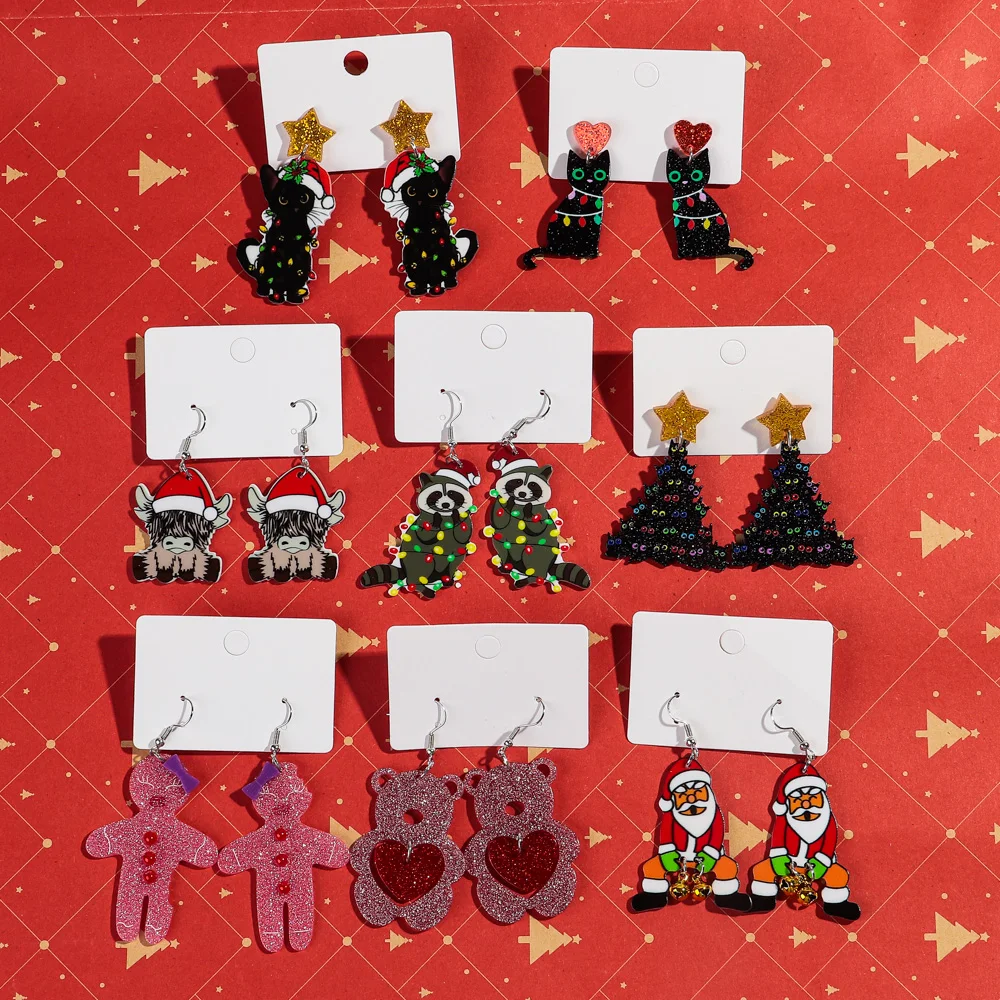 High Quality Customized Christmas Tree Earring Santa Claus Animals Cat Acrylic Earrings For Men Women