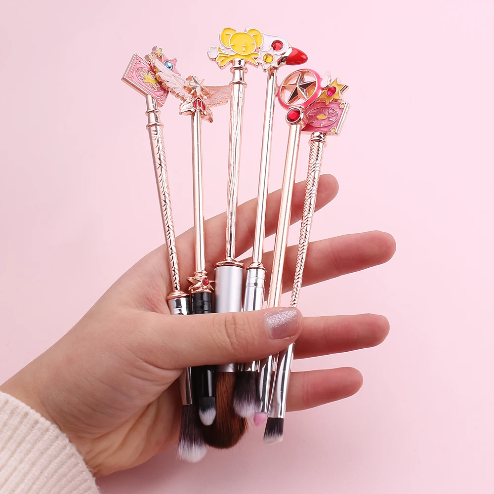 6pcs Anime Cardcaptor Sakura Moon 6pcs Makeup Cosmetic Brush Set Metal Beauty Tool Gold Lovely Loose Brush