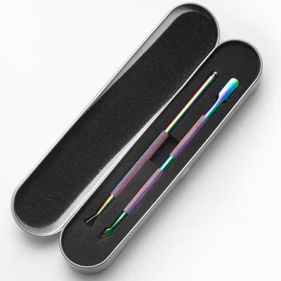 Rainbow Silver Black Stainless Steel  Nipper Clipper Dead Skin Remover Double head Nail Cuticle Pusher Scissors Set for Manicure