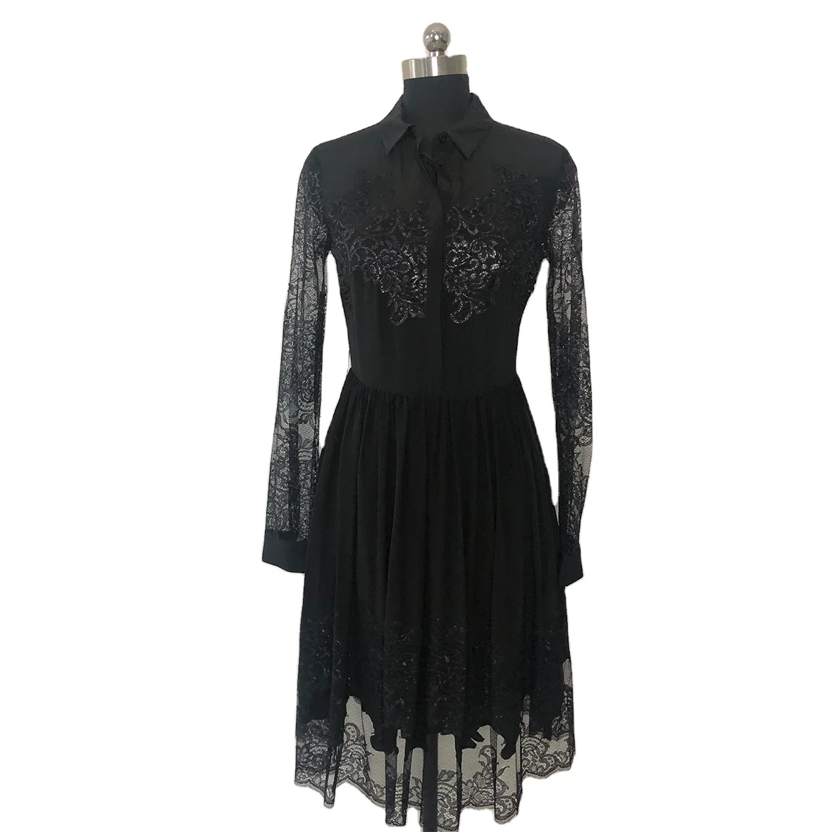 Dresses Women Summer Dress stand collar sweet Gothic Lace Black Vintage Fashion Plain dress