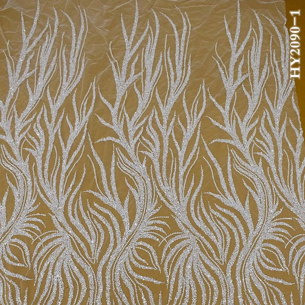 HY2090 Luxury rose gold Dubai lace fabric heavy beaded tulle lace embroidery 2023 elegant French dress lace wholesale