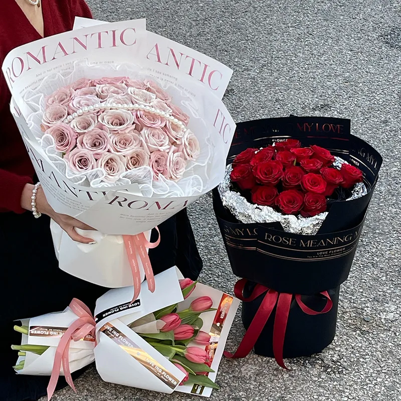 English Bronzing Flower Wrapping Paper Packaging Florist Supplies Waterproof luxury Bouquet Wrap Gift