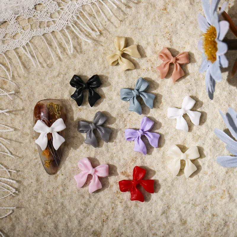 Factory Wholesale Mixed Color Resin Nail Decoration 3D Bow Simple Nail Designs