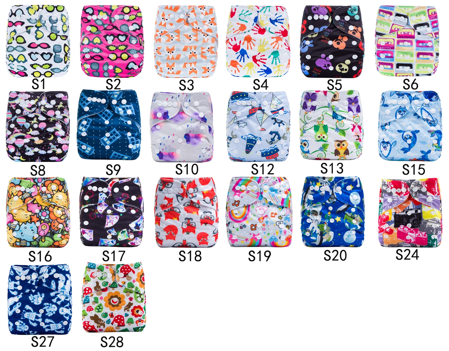 Printed Baby Cloth Diapers Washable Reusable Pocket Nappy Suitable For 3~ 15kg Baby