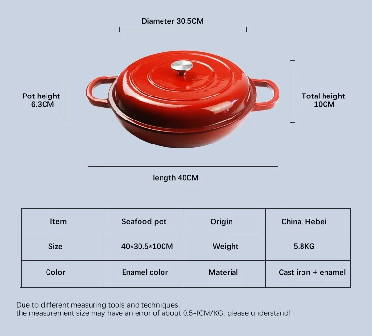 Cast Iron Dutch Oven Pot with Lid - 3.8 Qt Shallow Braising Pan with Handles for Stews - Enameled Casserole Dish