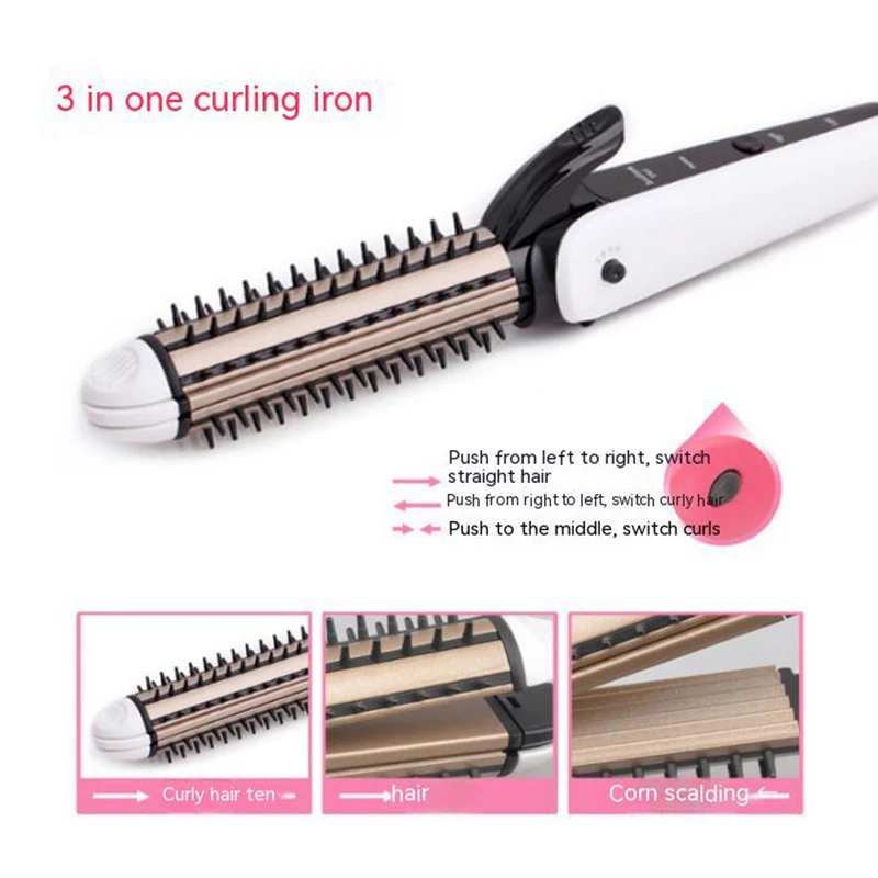 3 1 Tourmaline Hair Styling Tool Electric PTC Heater LED Multi-purpose Hair Curler Straightener Comb for Corn Perm Household Use