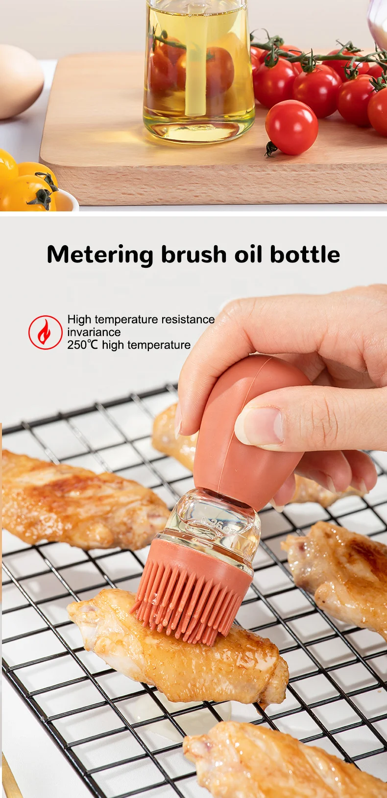 180ml Kitchen Silicone Oil Bottle Baking Barbecue Oil Brush Dispenser Bottle