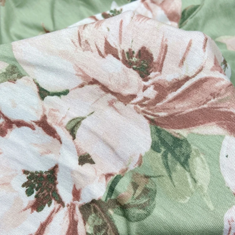 Soft quality 95% rayon 5% spandex knitted custom big floral printed 180GSM viscose single jersey fabric for lady dress