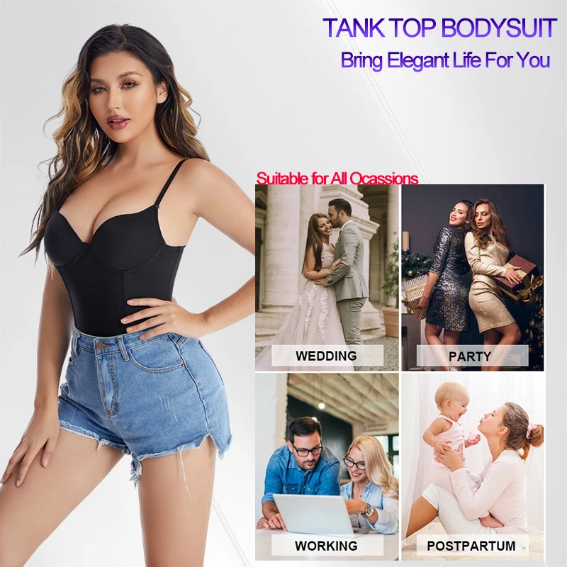 Women Sexy Thong Shaper Breast up Bodysuit Shapewear T-back Thong Corset Built-in Bra 4 Steel Bones Tummy  Control Body Shaper