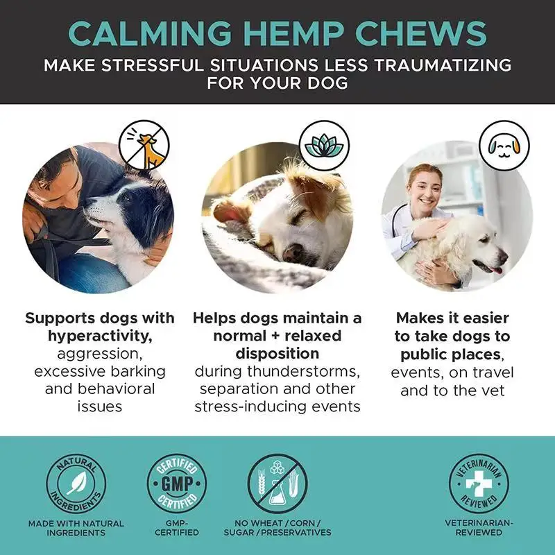 OEM конопляные успокаивающие жевательные изделия для собак все натуральные закуски с конопляй + корень Валериана снятие стресса и