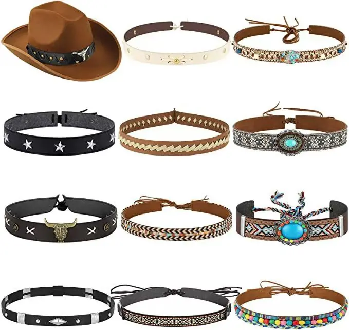Ethnic style grassland hat accessories factory wholesale diamond inlaid grass hat with denim hat strap