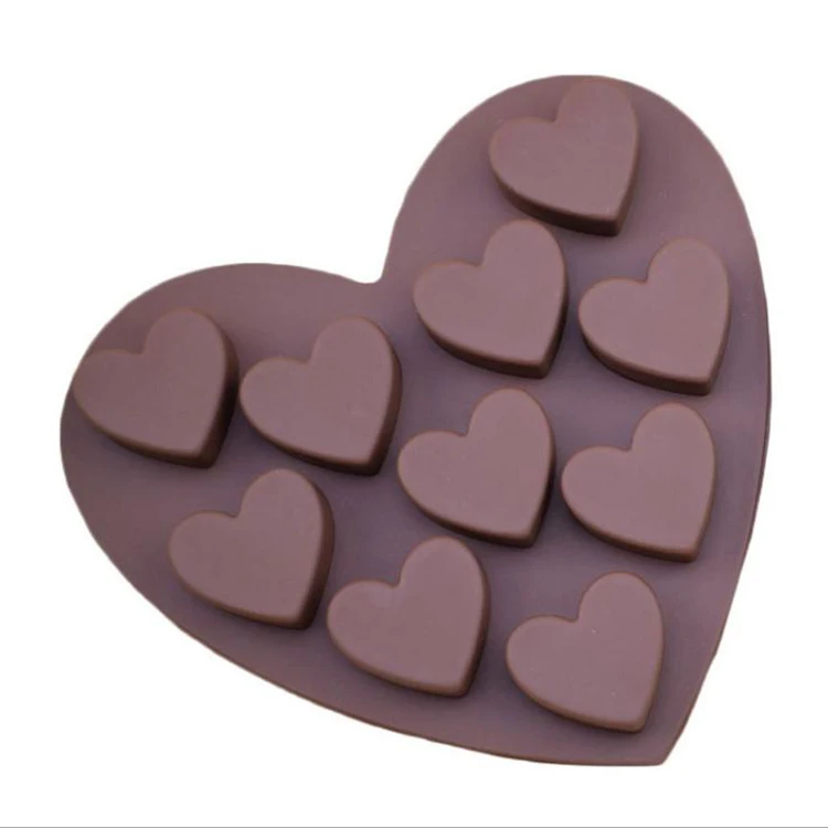 10 Cavities Heart Shape Silicone Mold for Baking Chocolate Soap Fondant Pudding Jelly Candy Cookie Ice Cube Small Cake Gelatine