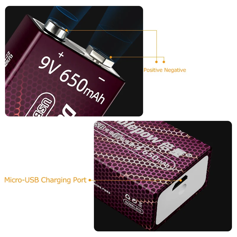 Doublepow Прямая поставка с завода 9 В микро-USB 650 мАч литий-ионный аккумулятор