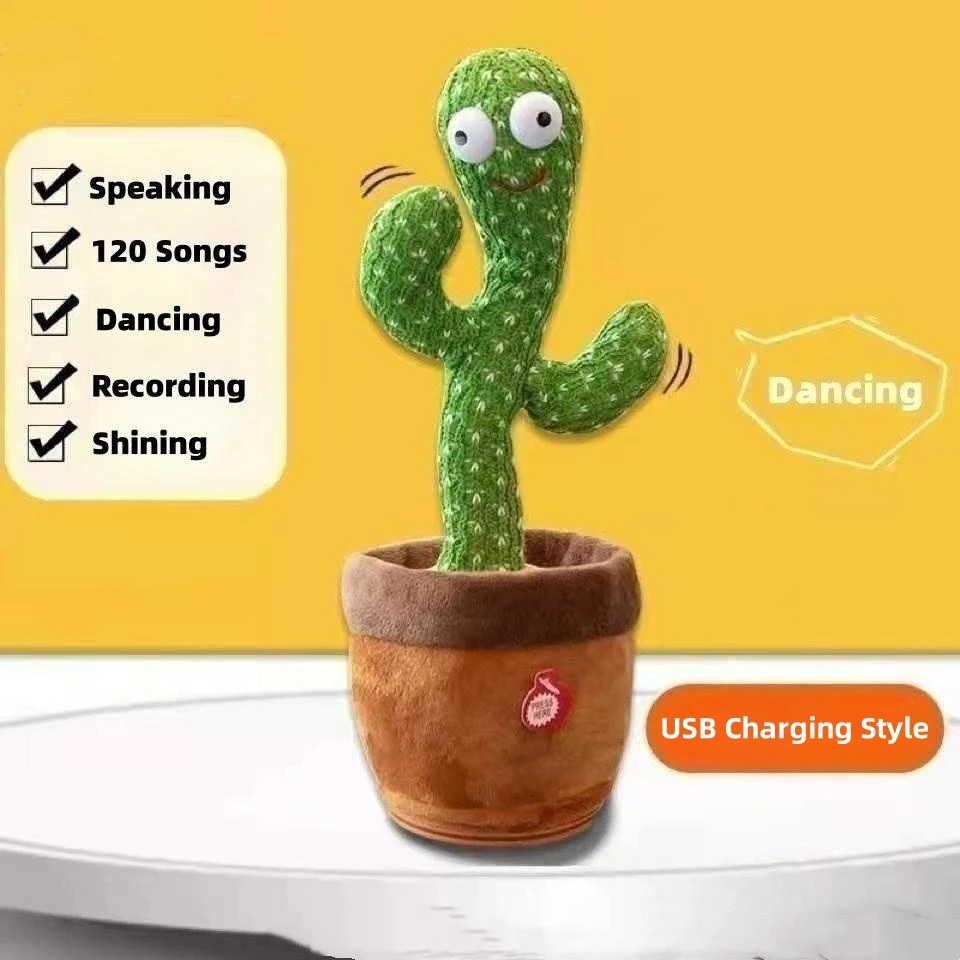 Hot Sale Cute Dancing Cactus Toy OEM Talking Singing Repeating Electric Cactus Soft Toy with LED Lighting