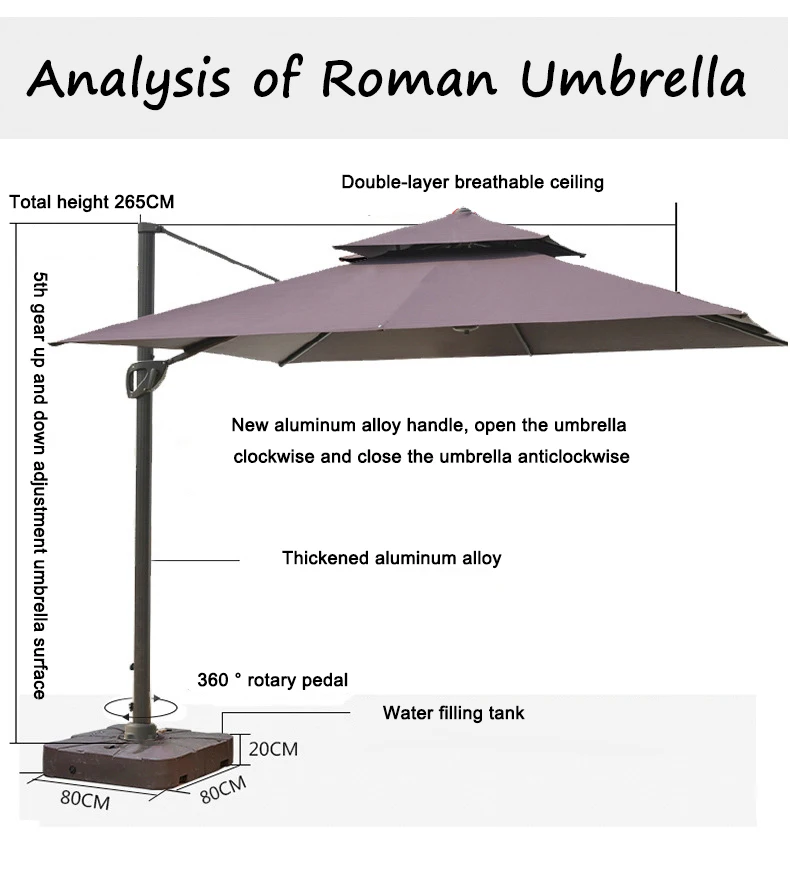 Best Sale Waterproof Restaurant  Aluminum Roma Patio Outdoor Market Parasols Big Garden Sun Umbrella
